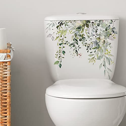Plant Leaves Flowers Toilet Seat Lid Stickers Self-Adhesive Bathroom Wall Sticker Green Leaf Floral Toilet Lid Decals DIY Removable Waterproof Toilet Sticker for Bathroom Cistern Decor Green