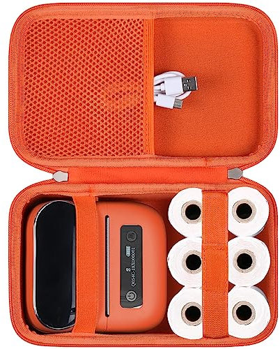 khanka Hartschalenkoffer mit Phomemo m221/M220/M110/m110s Etikettendrucker – tragbarer Bluetooth-Etikettenmacher, Tragetasche für Druckeretiketten, USB-Kabel und Zubehör (nur Hülle) (Orange)