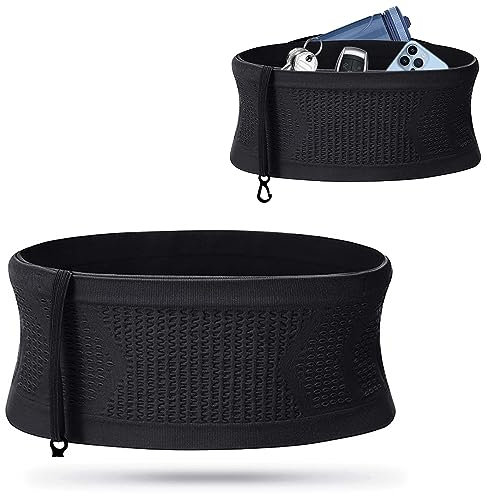 Multifunktionale Atmungsaktive Verdeckte Gestrickt Hüfttasche, Unisex Lauf Taillengürtel Laufgürtel für Handy, Bauchtasche Joggen Gürteltasche mit Schlüsselclip für Telefone, Schlüssel, Karten (M)