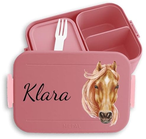 Kinder Bento Box Midi Lunchbox für Mepal Bentobox - Pferde - Brotdose Pferdekopf Jausenbox Pferdemädchen Vesperbox Reiten I Pferd - 900 ml - Rosa - butterbrotdose mädchen schule