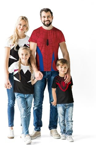 Marvel Spider-Man Miles Morales Spider-Gwen Ghost Spider Matching Family Cosplay T-Shirt Säugling bis Erwachsene, Damen, Schwarz, XX-Large