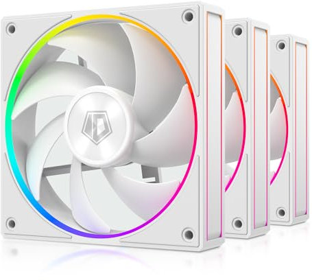 ID-COOLING AF-127-W-TRIO 120mm Case Fan ARGB FDB Bearing PC Fan Daisy Chain Connector Computer Fan for Radiator/CPU Air Cooler/Computer Case, 3 Pack, White