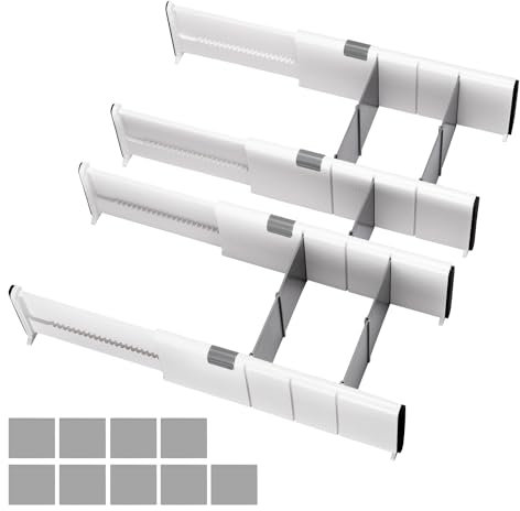 Schubladen Ordnungssystem Schubladentrenner Verstellbar Schubladenteiler Schubladen Trennsystem Küche Schubladenteiler Organizers mit 9 Einsätzen für Küche Badezimmer Schlafzimmer Kommode 27-44cm 4Pcs