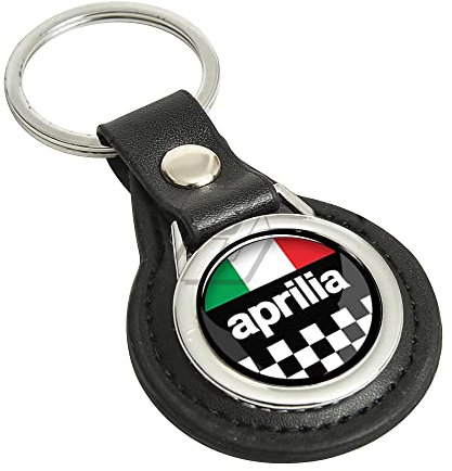 QISUO Porte-clés Moto Aprilia Noir 43mm Cuir Sporty Homme