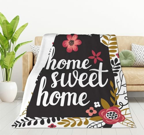 HGOD DESIGNS Floral Elements Home Sweet Home Flanell-Fleece-Bettdecke, Überwurf, Decke, leicht, gemütlich, Plüschdecke für Schlafzimmer, Wohnzimmer, Sofa, Couch, 130 x 150 cm