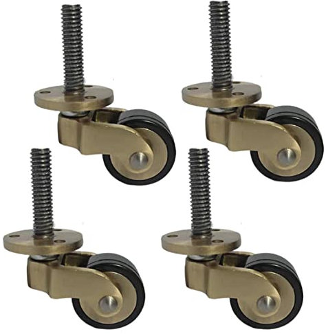 ASHILD Kleine antike Lenkrollen, Möbelrollen aus sivem poliertem Messing, Gummiräder mit 360°-Drehung, mit Schrauben, Ersatz für Möbel, Sofa, Stuhl, Schrank, Belastung 150 kg, 4er-Set (E)
