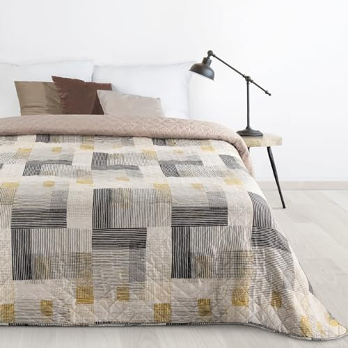 Design91 Dekorative Tagesdecke Blumenmuster Gesteppste Decke Sommerdecke Pflanzliches Muster Bunte Allzweckdecke (200 x 220 cm, Flower 05) (200 x 220 cm)