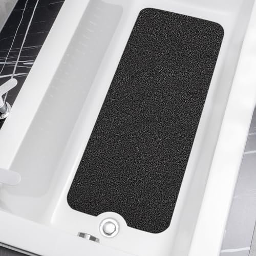 HITSLAM Badewannenmatte rutschfest 100x40cm, Extra Lang Antirutschmatte Badewanne, Weicher PVC-Luffa Duschmatte rutschfest, Schnelltrocknend Badematte für Nassbereiche, Ohne Saugnapf, Schwarz