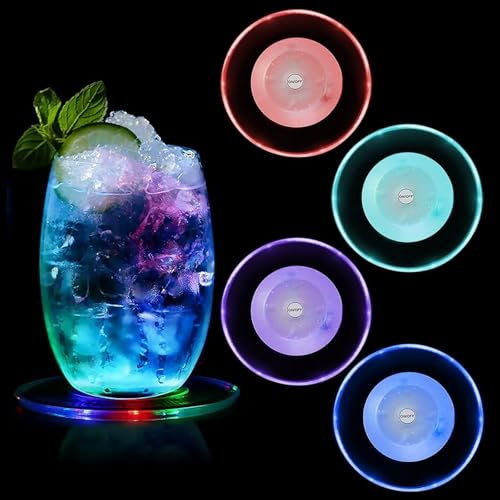 4 Stück Led Untersetzer, Bunt Leuchtende Untersetzer, Led Untersetzer Für Gläser, wasserdichte Leuchtende Acryl Untersetzer Leuchtende Untersetzer LED für Flaschen Partys Bar Hochzeiten