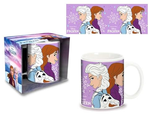 Tazza Frozen in Ceramica Per Bambini, Tazza Bicchiere Mug per Bevande Calde Fredde, Tazza Colazione per Bambini,Confezione Regalo per Bambine 350ml 3-6 Anni
