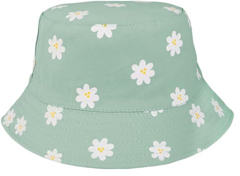 Eigso Daisy Print Baumwolle Grün Eimer Hut für Frauen Männer Unisex Classic 90s Baumwolle Angeln Sonnenhut für Frau Mann