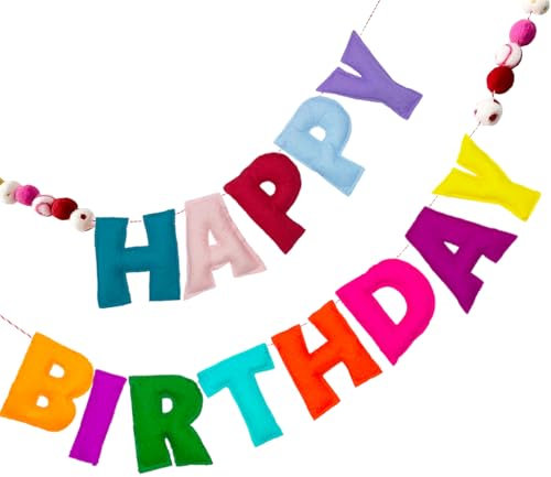Vorbespanntes Happy Birthday Banner – Filzkugelgirlande – Happy Birthday Girlande, Regenbogen-Geburtstagsdekorationen, personalisiertes Schild für Dekoration, Partydekoration, Foto-Requisite (blau)