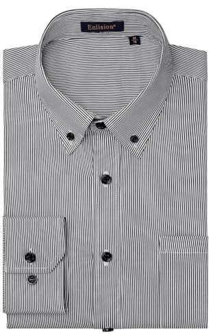 Enlision Mens Pinstripe Dress Shirt Formal Button Down Shirt for Men Black and White Long Sleeve Office Classic Regular Fit with Pocket XL