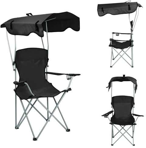 Supfine Chaise Pliante Camping Fauteuil Pliable avec Parasol, Chaise Camping Pliante Ultra léger avec Porte Gobelet et Sacs de Transport, Idéal Voyages, Pêche, Festival, Camping, Plage (1, Noir)