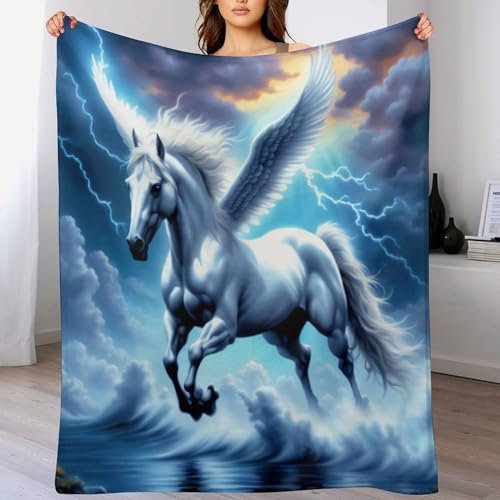 Pferd Wolldecke Wohndecke Warm & Kuschelig Waschbar, Überwurf Ideal Für Draußen, Camping, Couch, Bett, Reisen – Superweiche Wolldecke（150×200cm）