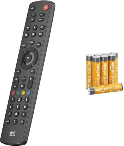 One For All Contour 4 universal remote control TV - control of 4 devices & Amazon Basics AAA 1.5 Volt Performance Alkaline Batteries, 8-Pack(Appearance may vary)