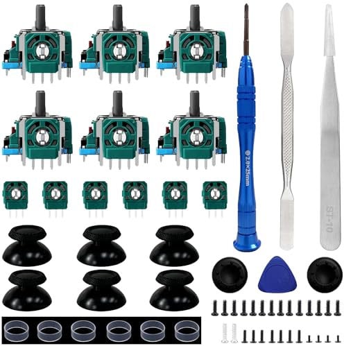 Lot de 6 joysticks de rechange pour manette PS5, HLRAO analogique 3D compatibles avec manette Playstation 5 DualSense avec kit de tournevis de réparation pour manette PS5.