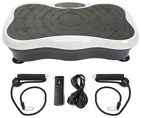 Fitness Vibrationsplatte, Vibrationsplattform, Fitness, Fettverbrennung, kompaktes Design mit Widerstandsbändern, Fitnesstrainer durch Vibration für zu Hause (Schwarz und Weiß)