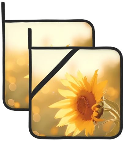 Presine quadrate resistenti al calore (set da due) con girasoli nel sole della sera, 20,3 x 20,3 cm, tessuti di qualità, anti-scottatura e facili da pulire