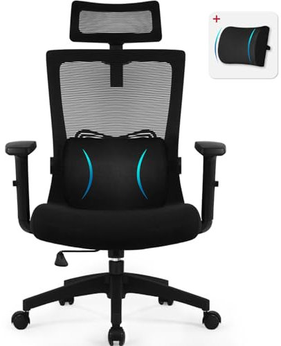 Daccormax Chaise de Bureau, Chaise Bureau Ergonomique Inclinable Pivotant, Fauteuil de Bureau Confortable à roulettes, Siège Bureau avec Le Support Lombaire, Appui-tête et Accoudoirs Réglables