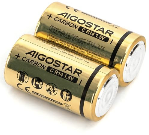 Batteria al carbone-zinco R14 C 1,5 V, 2 pezzi, ideale per dispositivi elettronici e giocattoli che richiedono energia costante.