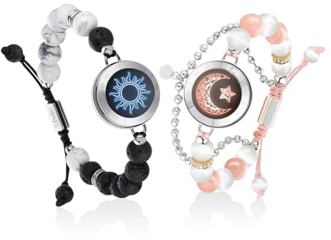 TOTWOO Intelligente Bluetooth Partnerarmbänder für Fernbeziehungen | 1:1-Bluetooth-Kopplung per App. Leuchten & Vibration bei Berührung. Romantisches Geschenk. Sonne & Mond Serie