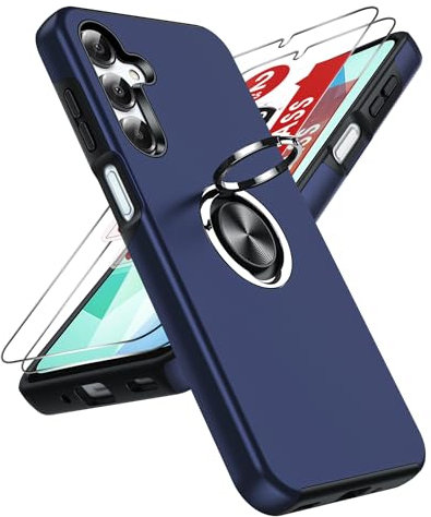 LeYi Hülle für Samsung Galaxy A16 5G/4G Handyhülle kompatibel mit 2*Panzerfolie, TPU Militärschutz Hybrid Schutzhülle mit 360° Metall Ring Halter Ständer Stoßfest Case Cover Blau