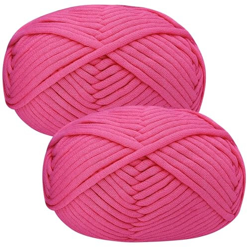 Häkelgarn Baumwolle Wolle zum Häkeln Chenille 2x50g Häkelwolle,Crochet Yarn Dickes Baumwoll-Nylon-Mischgarn Häkelgarn für Anfänger Rosarotes Garn
