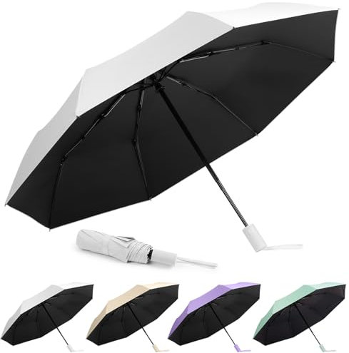 Aolso Reise-Regenschirm, 8 Rippen Winddichter Automatischer Regenschirm,Regenschirm Sturmfest, Automatisches Öffnen/Schließen, Tragbarer Regenschirm für Männer und Frauen(Weiß)