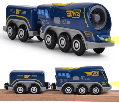 HOTUT Batteriebetriebener Zug Magnetanschluss,Elektrische lok,Lokomotivzug,Kinder Lokomotive kompatibel für Kinder ab 3 Jahren-Dunkelblau