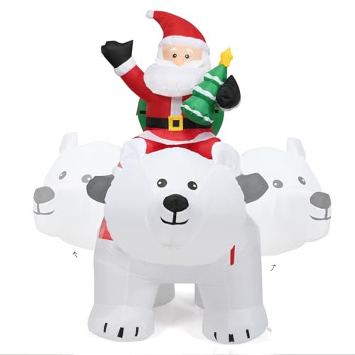 SOARS aufblasbarer Weihnachtsmann auf Eisbär, Weihnachten Eisbär mit wackelndem Kopf, LED, Weihnachtsdeko aussen XXL, Weihnachtsfigur, Weihnachtsbeleuchtung, 200 x 87,5 x 175cm