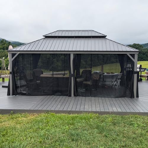 PURPLE LEAF Alu Pavillon 4.25 x 5.95 m Wasserdicht Winterfest Stabil Hardtop Pavillon mit Seitenteile für Garten, Terrasse, Hellgrau