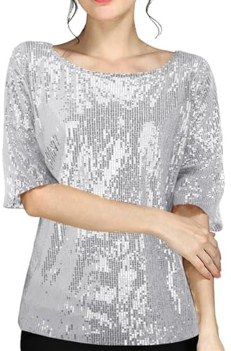 Haut Ceremonie Femme Haut De Fete Femme Grande Taille Haut Chemisier Transparent Femme Blouse Sequins Femme Top Paillette Blouse Femme Ete Chemisier Femme Chic Et Élégant Hiver Argent S