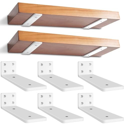 6 Pezzi Staffe per Mensole Pesanti, Reggimensola Legno per Montaggio a Parete, Supporti Mensola Reggi Mensola Porta Mensole da Muroper la Casa, la Cucina e l'ufficio | 15cm, Portata 70 Kg (Bianco)