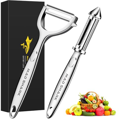 MAD SHARK Y & I Vegetable Peeler 2 Pack, Stainless Steel Serrated Blade Set