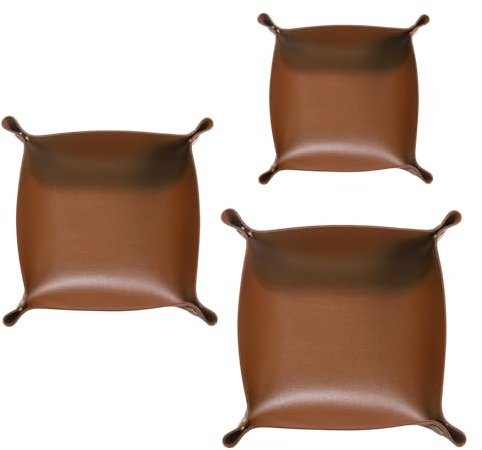 QUARKZMAN 3tlg Schlüsselschale 13/17/21,5cm - Wasserfestes Premium-PU-Leder, Universell Faltbare Schmuckschale Für Handys, Schlüssel, Schmuck und andere Kleinigkeiten, Braun
