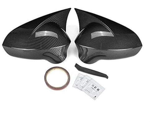 MEXWLOP Glänzend schwarz/Carbonfaser Rückspiegel Abdeckungen Kappen, for Seat, Leon MK2 1P Ibiza MK4 6J 2008-2017 Spiegelgehäuse Abdeckung Außenspiegel Ersatzteile Auto-Seitenspiegelabdeckung(Black CA