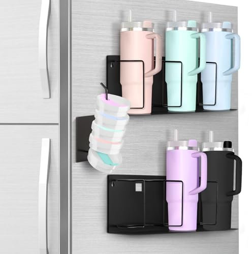 Soporte magnético para tazas Stanley, organizador de botellas de agua para vasos Stanley de 20 onzas, 30 onzas, 40 onzas, soporte magnético resistente para nevera, vaso, organizador de tapa