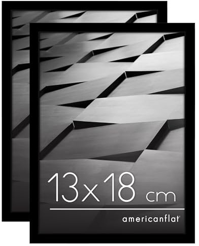 Americanflat Bilderrahmen 13x18 cm (2er Pack) - Bilderrahmen 18x13 cm mit bruchsicherer Scheibe - inklusive Ständer und integrierter Aufhängung für Hoch- und Querformat - Schwarz