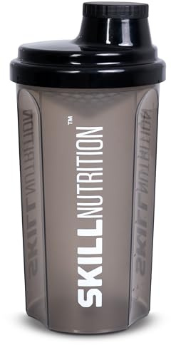 Skill Nutrition Shaker, Smoked Transparent – 700 ml | 700ml fitness protein shaker | With strainer and scale | Leak-proof, BPA-free | For protein, gainers, supplements