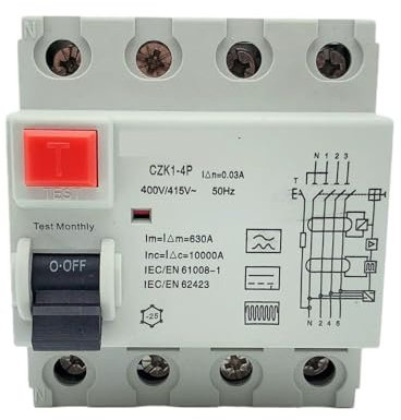 Disjoncteur différentiel électromécanique à courant résiduel 16A 63A 10mA 30mA 100mA 6KA RCCB RCD 230V Interrupteur de sécurité de type B(A Class EM Type,4P63A100MA)