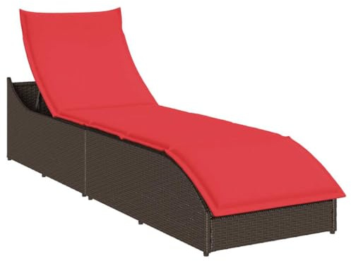 Klappliege mit Auflage und Stauraum Braun Poly-Rattan, Gartenliege faltbar mit 3-fach verstellbarer Rückenlehne, wasserfester Abdeckung, PE-Rattan Sonnenliege für Terrasse, Balkon, Poolbereich