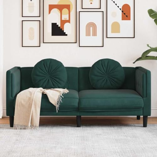 Massbinet 2-Sitzer Modernes Stoff Doppelsofa Sofa mit Kissen Montage für Wohnzimmer Schlafzimmer Dunkelgrün Samt