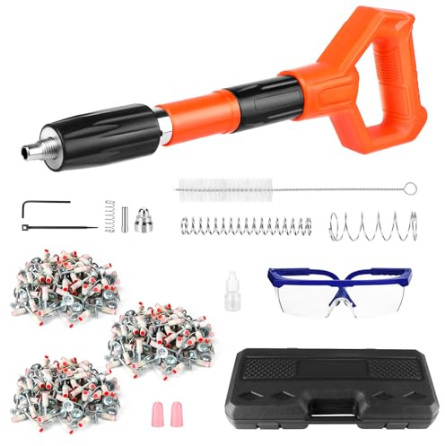 Pistolet à clous manuel avec 300 clous, pistolet à clous à 5 vitesses réglables, pistolet à clous pour acier et béton, portable et silencieux, équipement de protection inclus (noir et orange)