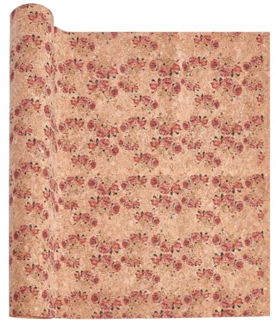 FINGERINSPIRE 1.4 m Korkstoff Mit Rosenmuster 50cm Breit Korkstoff Pro Yard Peru Farbe Blumenmuster Holzmaserung Stoffe Zum Nähen von Leder Schuhen Gepäckzubehör DIY Bastelprojekt
