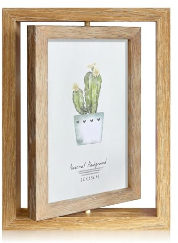 Bilderrahmen 10x15 Drehbar 360° Doppelseitig, Holzbilderrahmen mit Acrylplatte für 2 Fotos, Rotierender Foto Rahmen Stand oder Wand, Ideal für Hochzeit Familie Geschenk Dekoration - Vintage Design