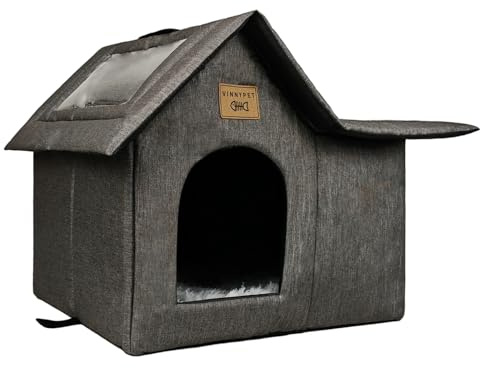 Vinnypet Luxus Katzenhaus Draußen Wasserdicht Katzenhöhle Faltbare | Haustierhaus Wetterfester Winterfest Hundehütte mit Plüschkissen Tierheim für Streuner Haustiere 45x35x40cm