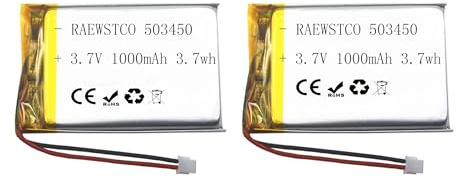 Pack of 2 3.7 V 1000 mAh 503450 Lithium Polymer Lipo Battery (1.25 Pin)
