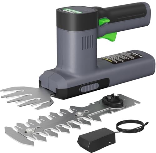 WORFCI Forbici da Giardino/Tagliasiepi con Batteria da 12V 2000mAh, 2-IN-1 Cesoie da Giardinaggio, Arbusti Lunghezza Lama 12cm, Prato Larghezza Lama 9,5cm
