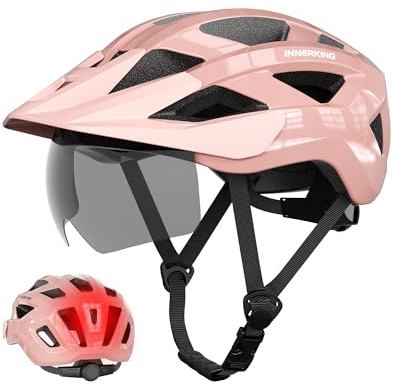 InnerKing Fahrradhelm Herren Damen Leichte Fahrradhelm mit LED Licht | Fahrradhelm mit Magnetische Schutzbrille Visier MTB Helm Radhelm Cityhelm